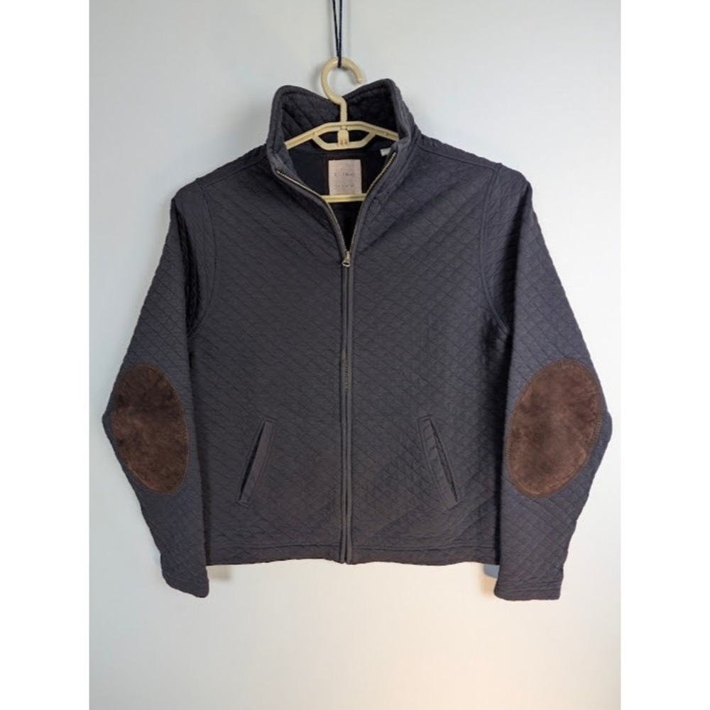Billy Reid Quilted Full‎ Zip Jacket Mens SMALL Blue w/ Brown Elbow Patches
